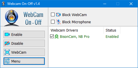 webcam on off main gui