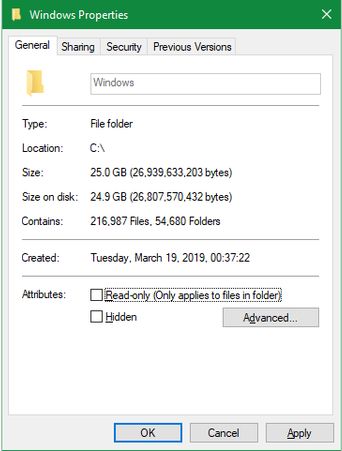 windows folder size background