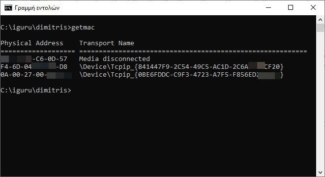 command prompt getmac