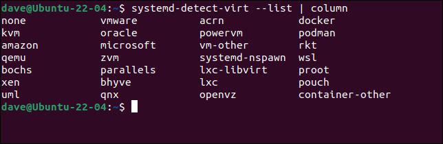 system detect virt list