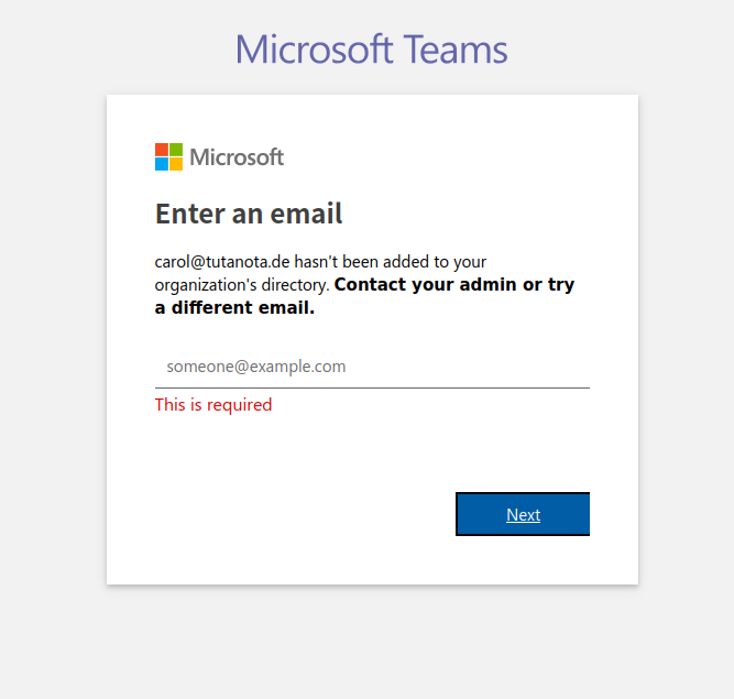 microsoft blocks tutanota users from registering teams account