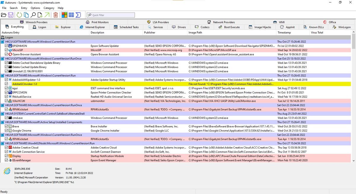 autoruns sysinternals windows