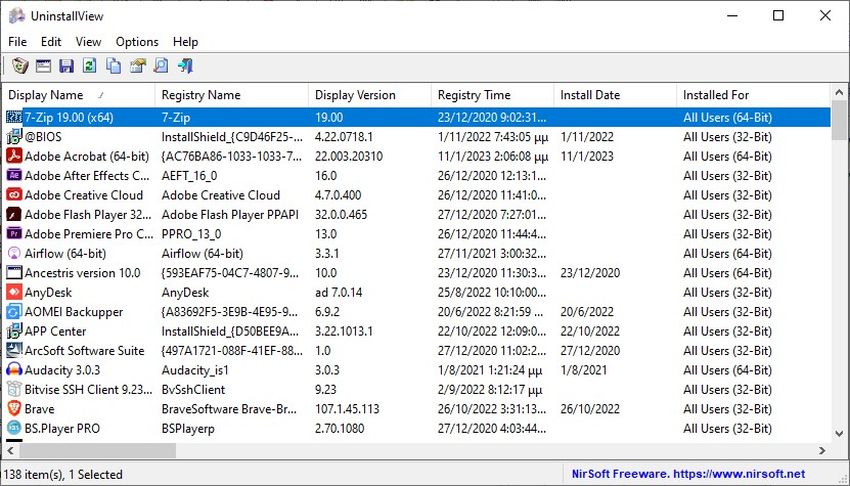 uninstallview nirsoft