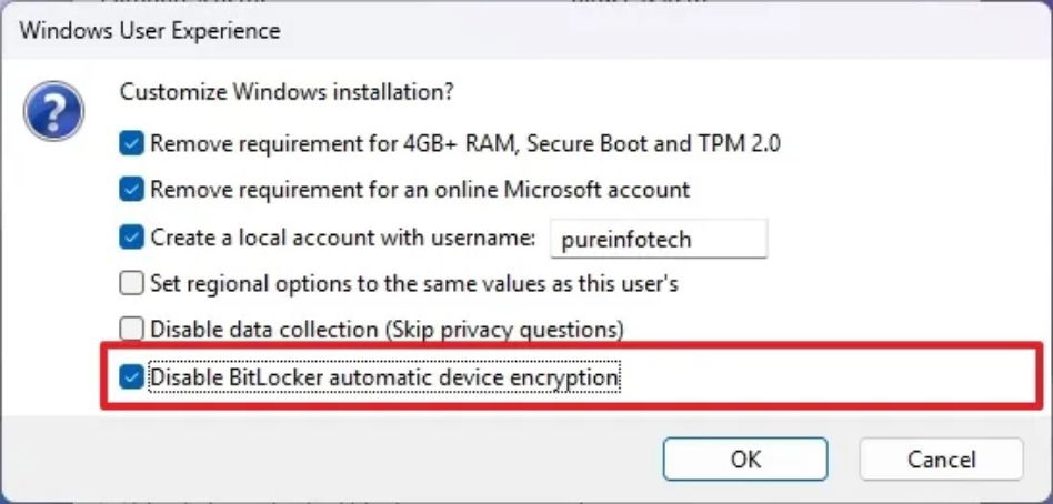 rufus disable bitlocker windows 11 24h2 webp